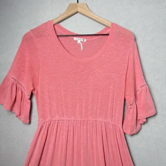 Sundry Tiered Midi Dress 3/4 Flutter Sleeve Pink Womens Size 2/M - Picture 3 of 8